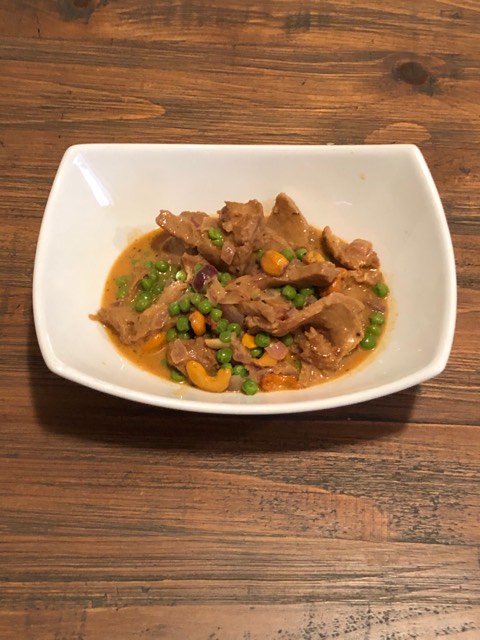 Seitan in Pink Coconut Sauce with Curried Cashew Nuts