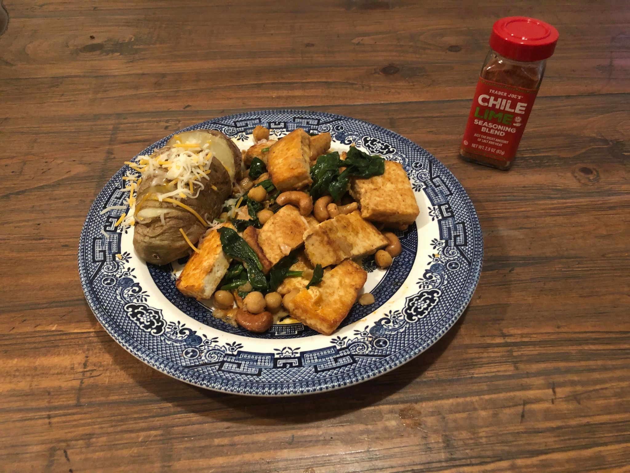 Ghost Pepper Tofu with Cashews Chickpeas and a Touch of Chili Lime Salt